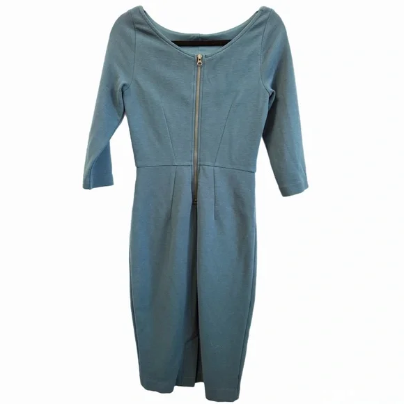 Boden Marisa Ottoman Sheath Dress Teal Pencil 3/4 Sleeve Work Office 4R - Picture 4 of 10